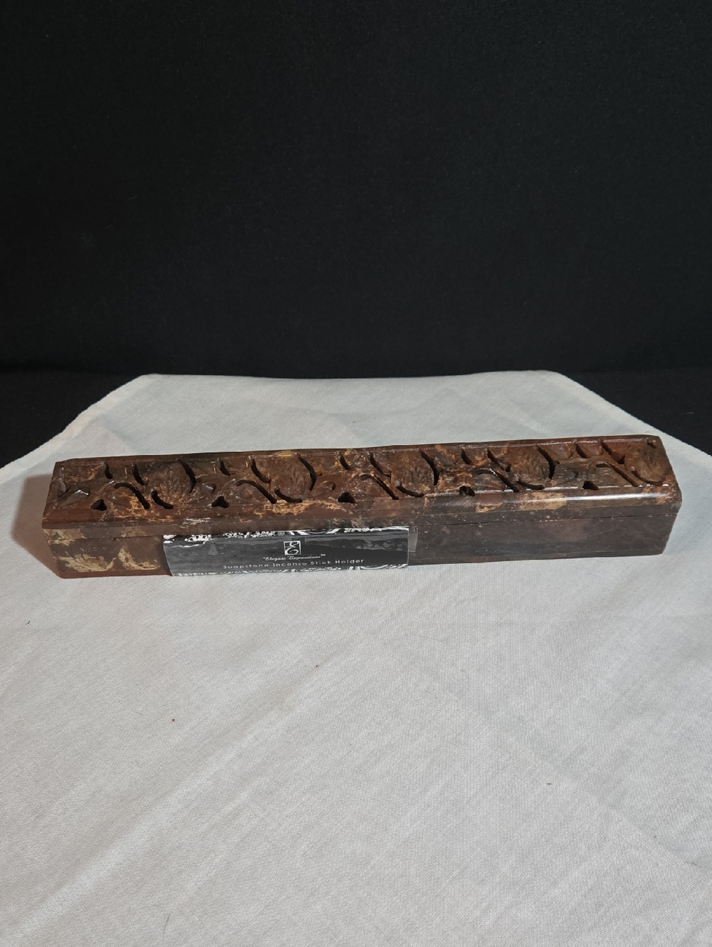 Hand Carved Soapstone  Incense Box  - Dark Brown